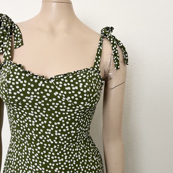 [Reformation] Christine Green White Polka Dot Mini Dress Ruffle Sweetheart Sz 6 - Picture 6 of 11
